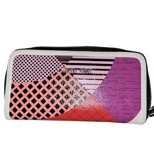 Calvin Klein Pink Red Purple Geometric Zip Around Wallet Wristlet